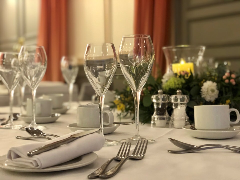 Glasses on table at a wedding reception