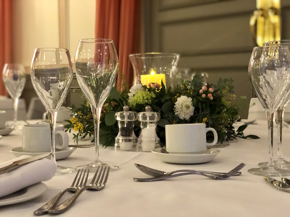 Glasses on table at a wedding reception
