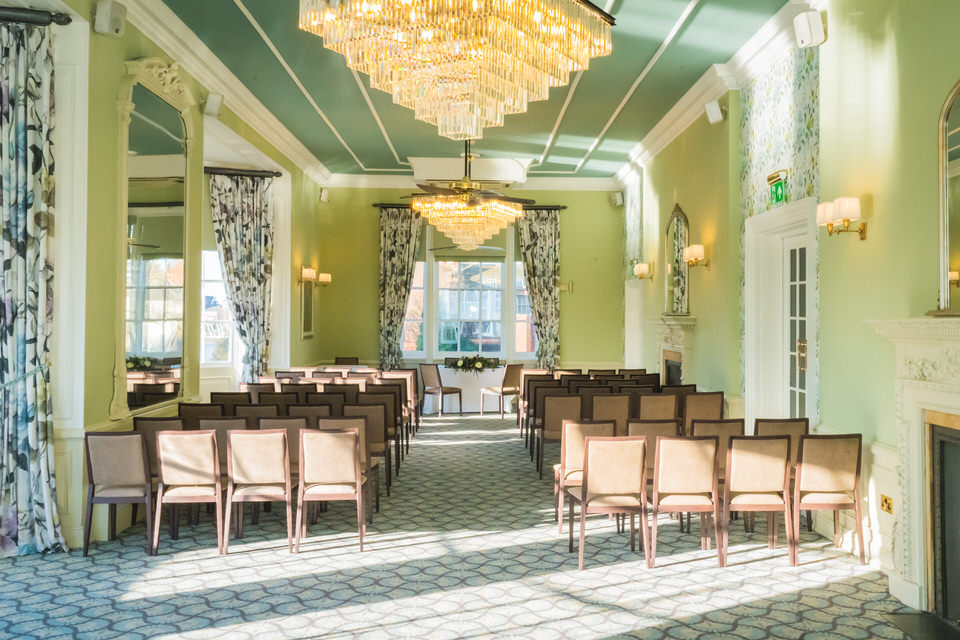 The State Room at the Bedford Swan Hotel laid our for a wedding ceremony