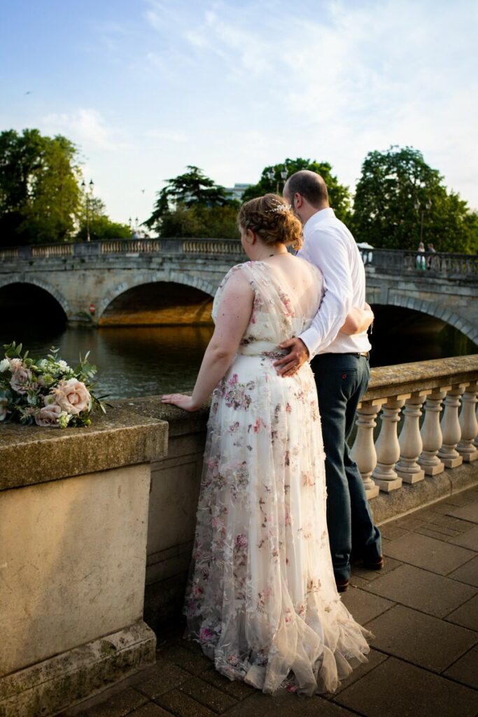 Bride and Groom overlooking the River Ouse in Bedford